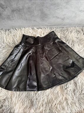 Classic Black Faux Leather Flared Skirt